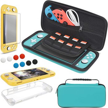 Carrying Case Plus TPU Case Cover and Screen Protector for Nintendo Switch Lite, 4 in 1 Accessories Kit, Portable Carrier Travel Bag Case Comes with 8 Game Card Slots for Switch Lite 2019