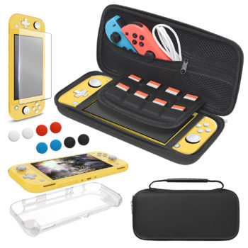 Carrying Case Plus TPU Case Cover and Screen Protector for Nintendo Switch Lite, 4 in 1 Accessories Kit, Portable Carrier Travel Bag Case Comes with 8 Game Card Slots for Switch Lite 2019